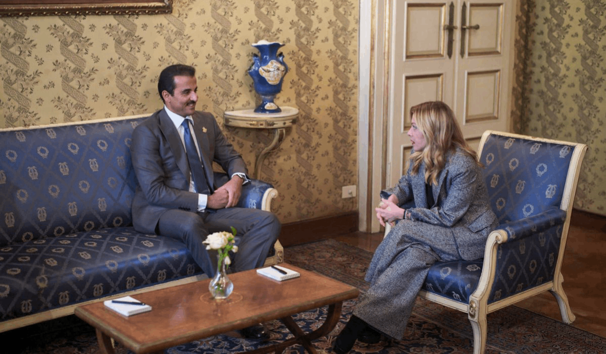 HH the Amir Discusses Bilateral Relations, Issues of Common Interest with Italian Prime Minister